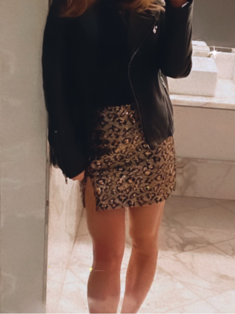 Superdown Sequin Leopard Mini Skirt - Gold/Black